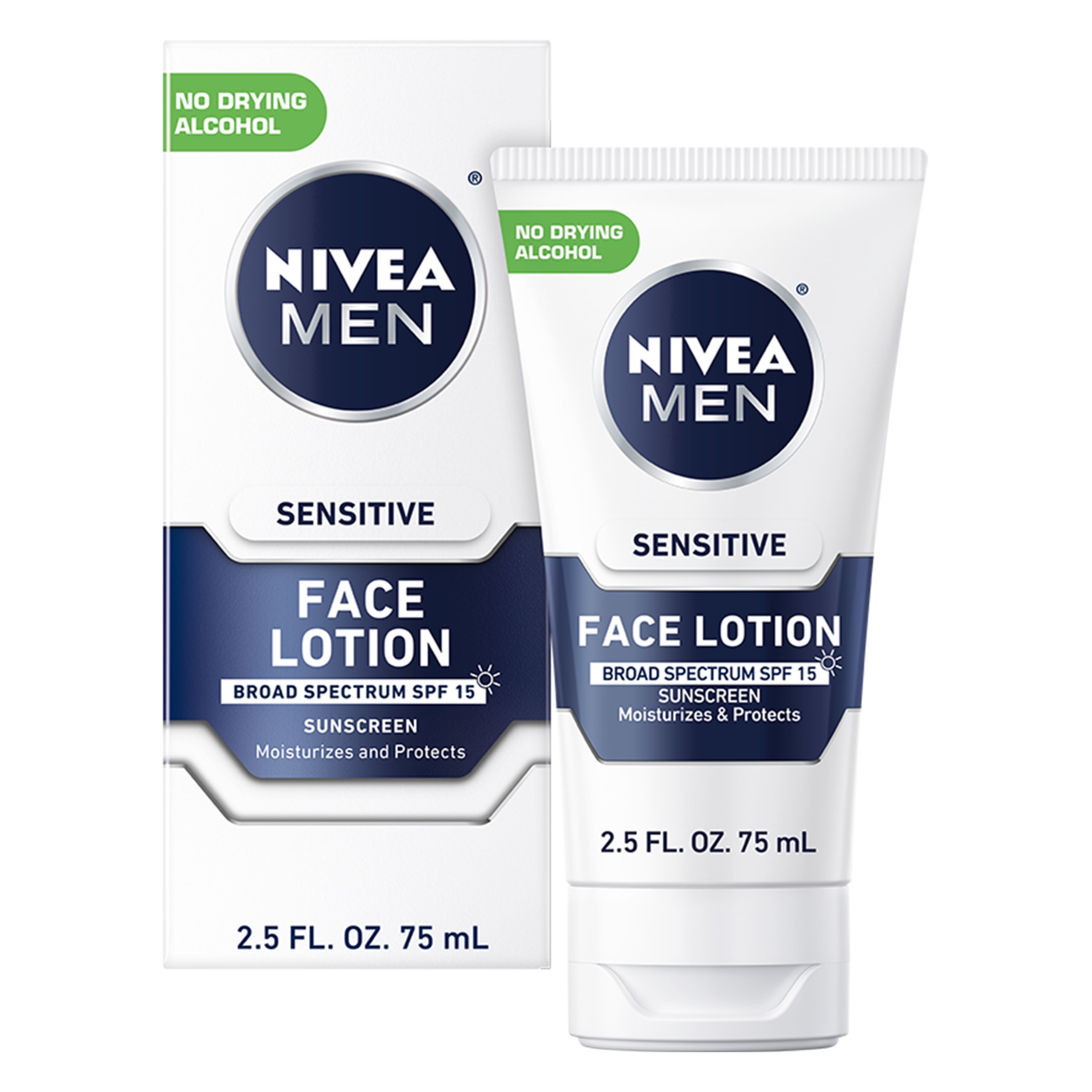 MEN Sensitive Face Lotion with SPF 15, Broad Spectrum Sunscreen, 2.5 Fl Oz Tube - Walmart.com