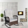 thumbnail image 4 of Stylish Rattan Rocking Chair with Tall Backrest and Wide Armrests in Dark Brown, Perfect for Your Garden or Backyard, 4 of 8