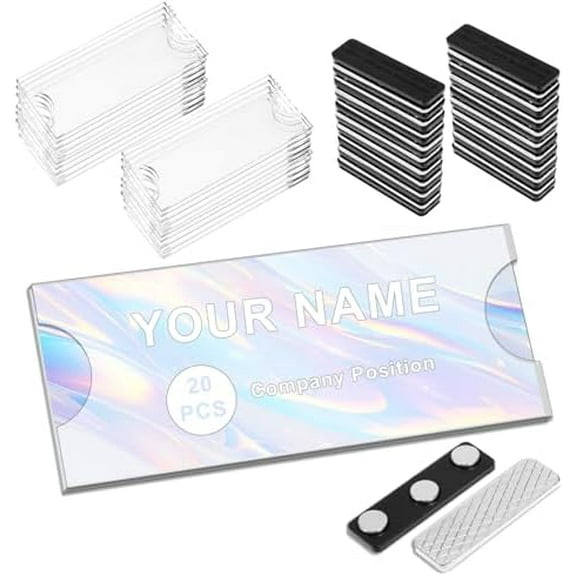20 Pack Magnetic Name Badges, Clear Acrylic, 3" x 1.2" Rectangular, Office, School, Events$$Office