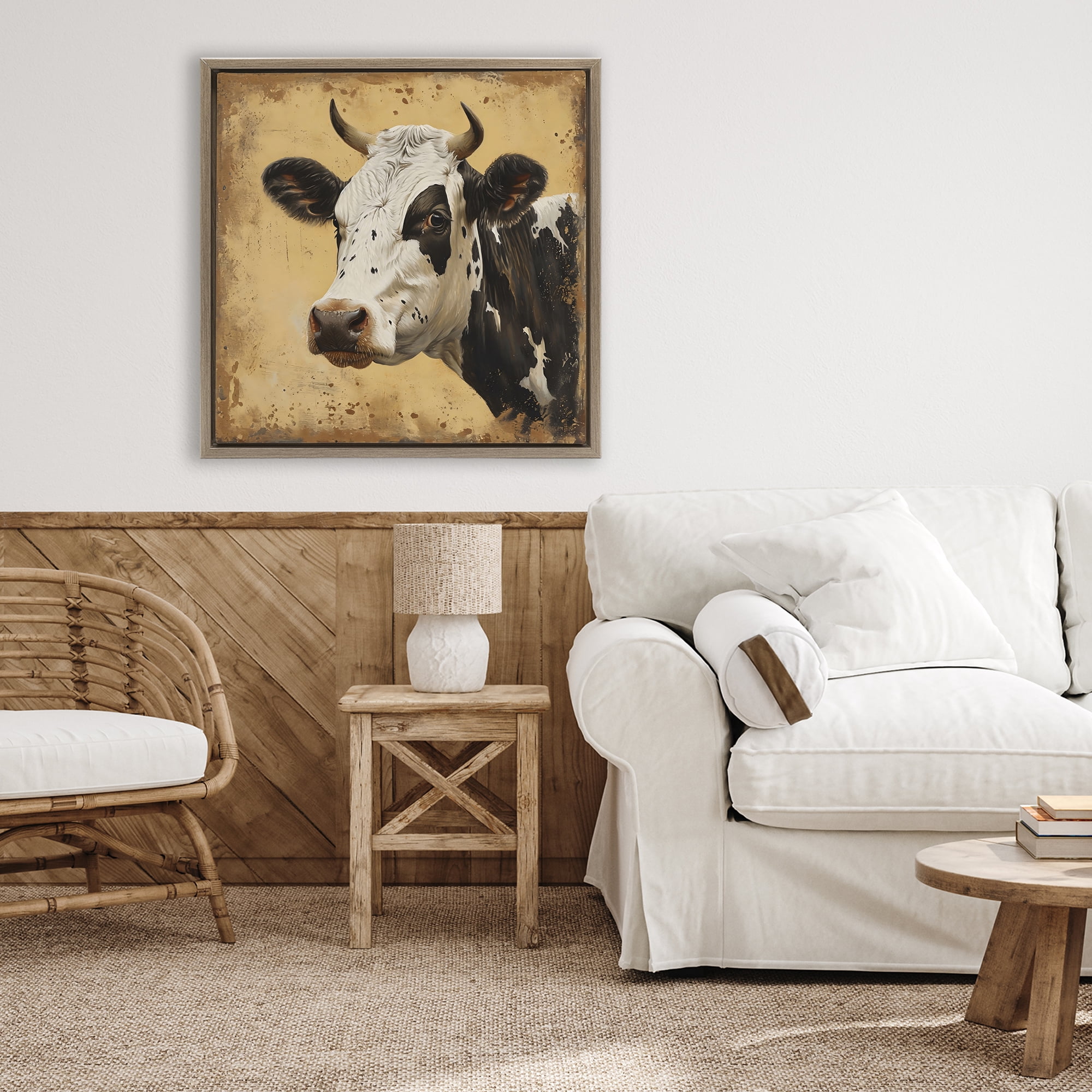 Stupell Industries Spotted Brown Cow Portrait Brown Framed Floater Canvas Wall Art, design by Creative Studio