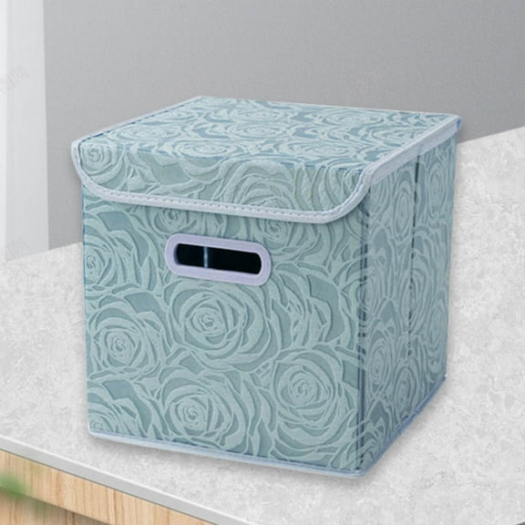 Collapsible Storage Bins With Lids Fabric Decorative Storage Boxes Cubes Organizer Containers Baskets/ Blue Storage Box