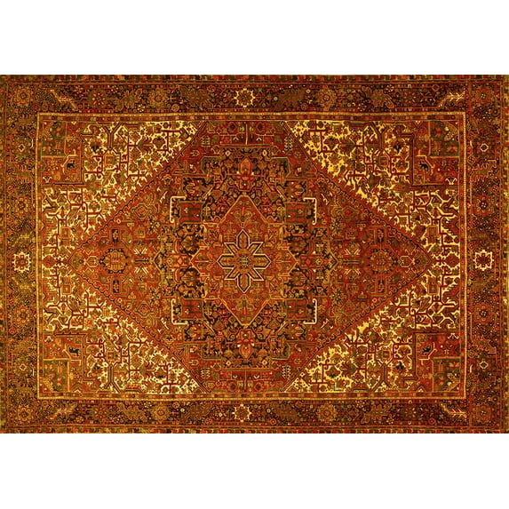 Ahgly Company Machine Washable Indoor Rectangle Persian Yellow Traditional Area Rugs, 2' x 5'