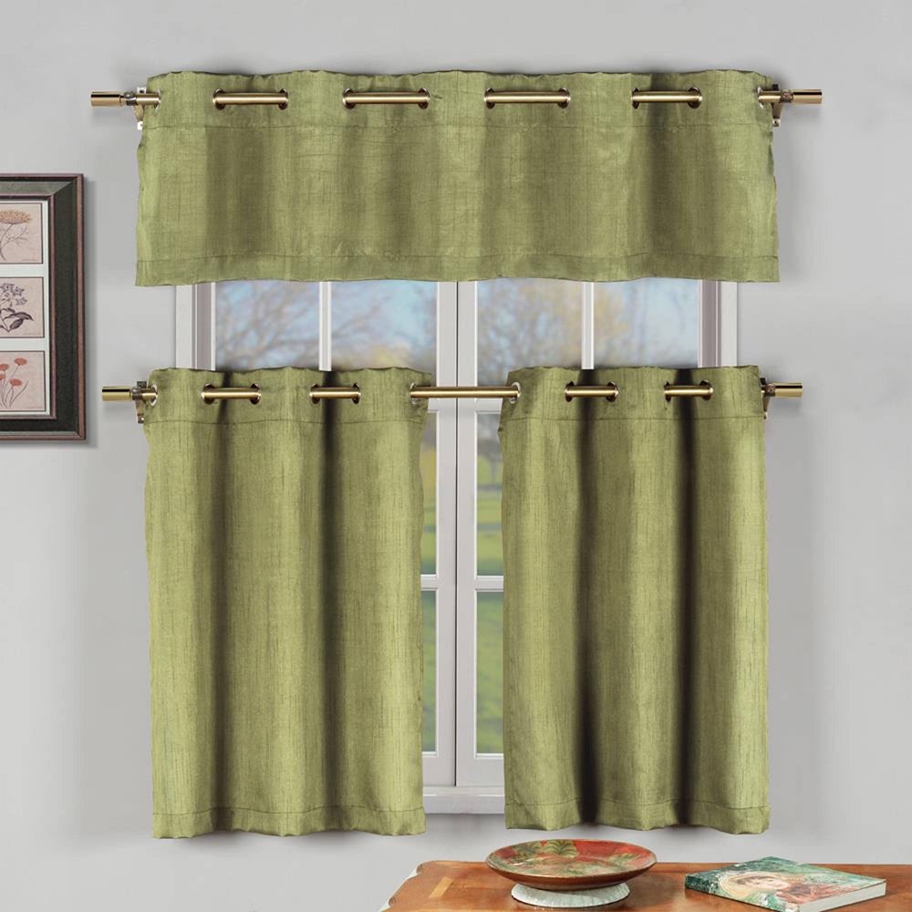 Agnes Faux Silk 3pc Grommet Kitchen Curtain