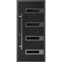 Front Exterior Prehung Steel Door / Ronex 0131 Black Enamel / Stainless Inserts Entry Metal Modern Painted W36" x H80" Right hand Inswing