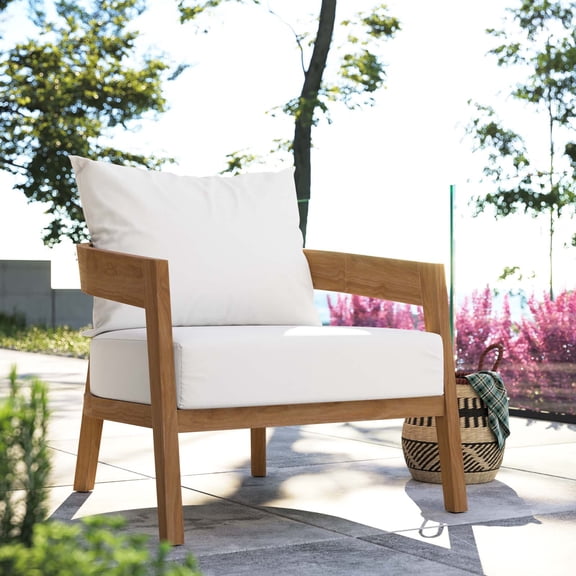 Modway Brisbane Teak Wood Outdoor Patio Armchair in Natural White