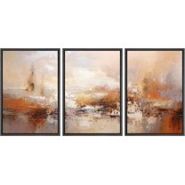 PixonSign Framed Canvas Print Wall Art Set Vibrant Red & Orange Paint Stroke Landscape Abstract Shapes Illustrations Modern Art Geometric Mid-Century Modern Cozy for Bedroom - 24"x36"x3 Black
