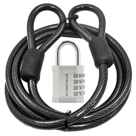 Shackle Steel Padlock (Lumintrail 12mm (1/2 inch) Heavy-Duty Security Cable, Vinyl Coated Braided Steel, with Lumintrail 1