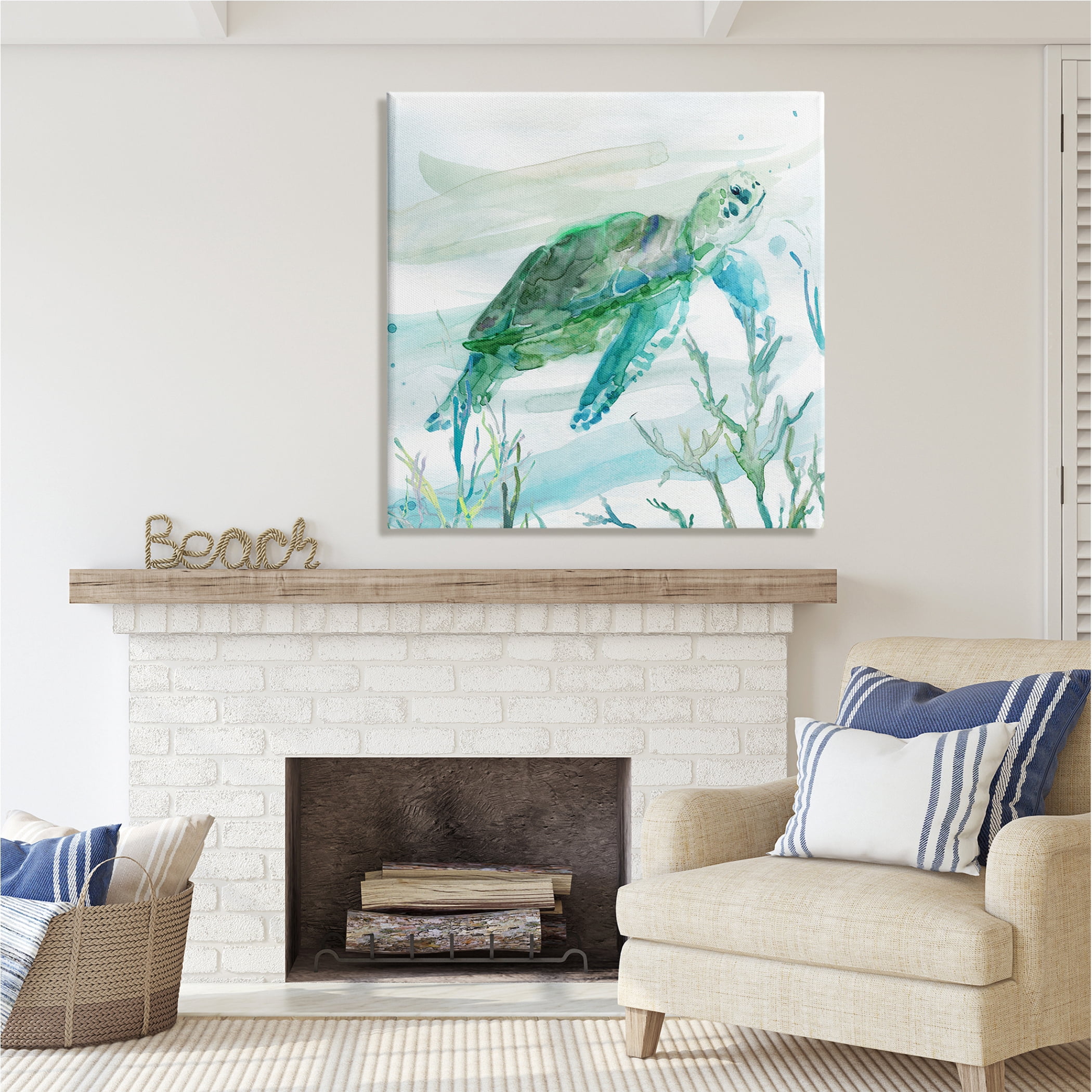 Stupell Industries Modern Turtle Underwater Animals & Insects Painting Gallery Wrapped Canvas Print Wall Art, 36 x 36
