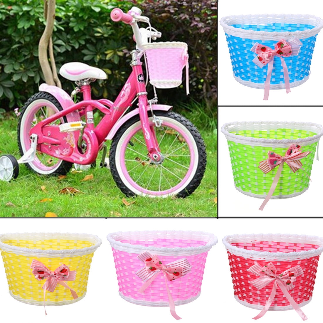 Wicker Leather Straps Shopping Box Childrens Cycle Kids Bike Bicycle Basket