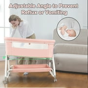EONROACOO Folding Baby Bassinet Bedside Bassinet Travel Crib with Wheels, Pink