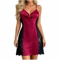thumbnail image 2 of Blmnix Baby Doll Nightgown for Women Chemises Lace Nightgown Sexy Nightgowns Nightgowns Short Sleeveless Cowl Neck Red Moo Moos for Women Nightgown, 2 of 7