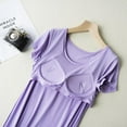 thumbnail image 3 of Women's Nightshirt with Chest Pad, Short Sleeve Nightgown V-Neck Sleepwear Pajama Dress, 3 of 6