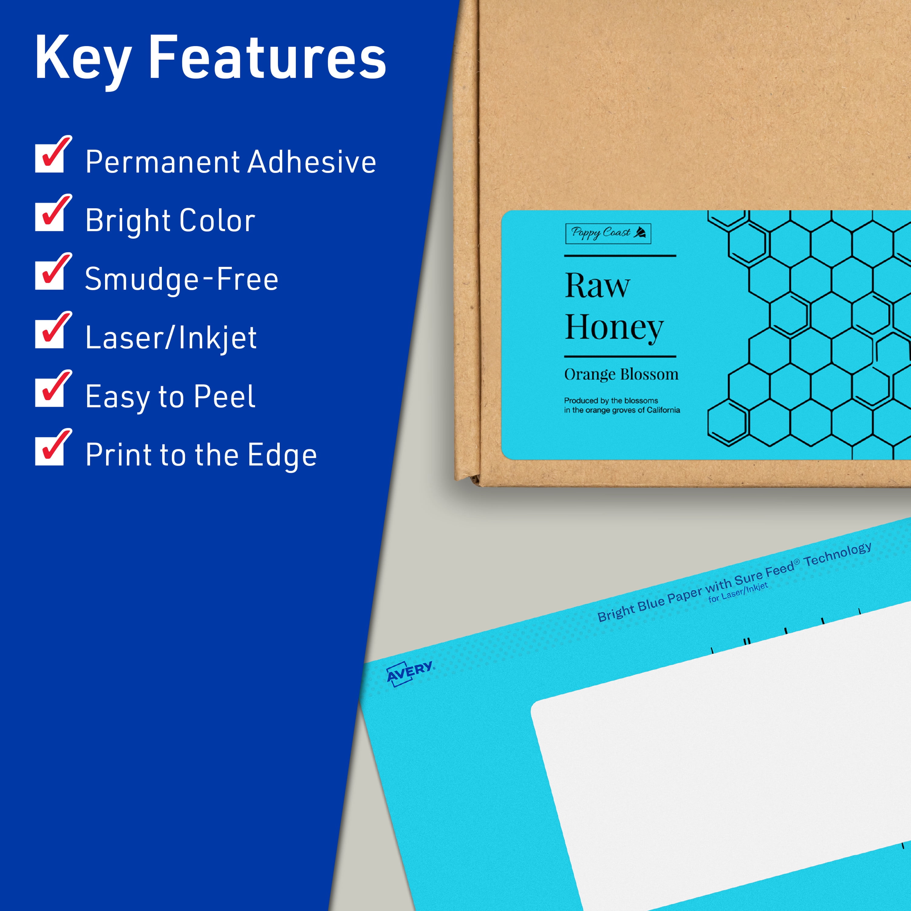 Avery Printable Rectangle Labels, Bright Blue, 2.5" x 5", 120ct