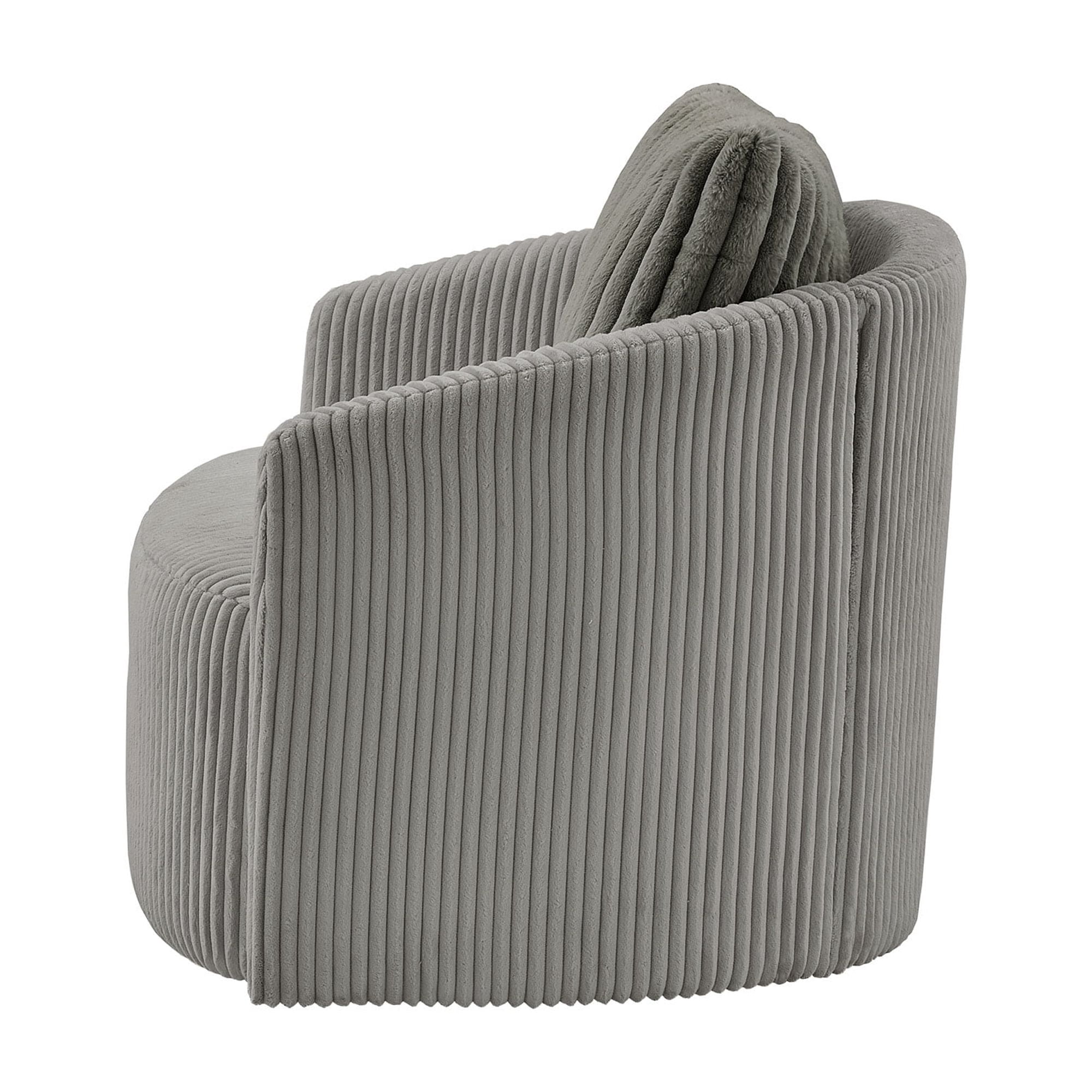 Weston Home Killarney Oversized Wale Corduroy Swivel Accent Chair with Furry Channel Pillow, Gray/Dark Gray Pillow