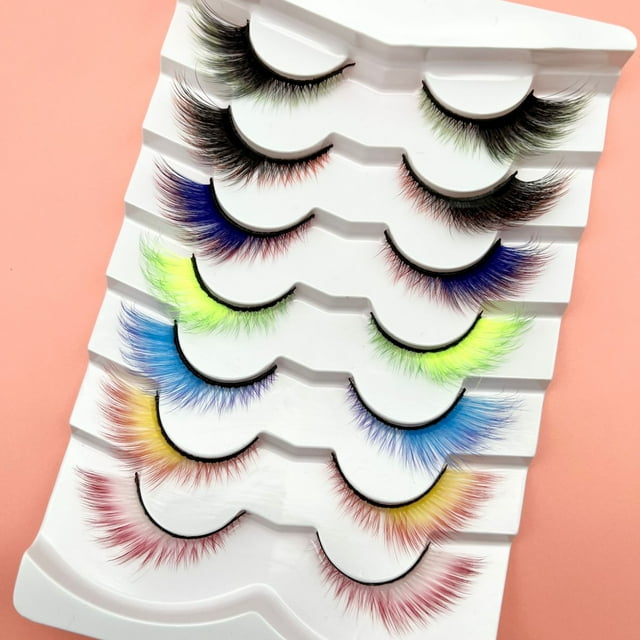 Pestañas postizas cortas de siete colores en degradado de ojos de gato para maquillaje de escenario navideño
