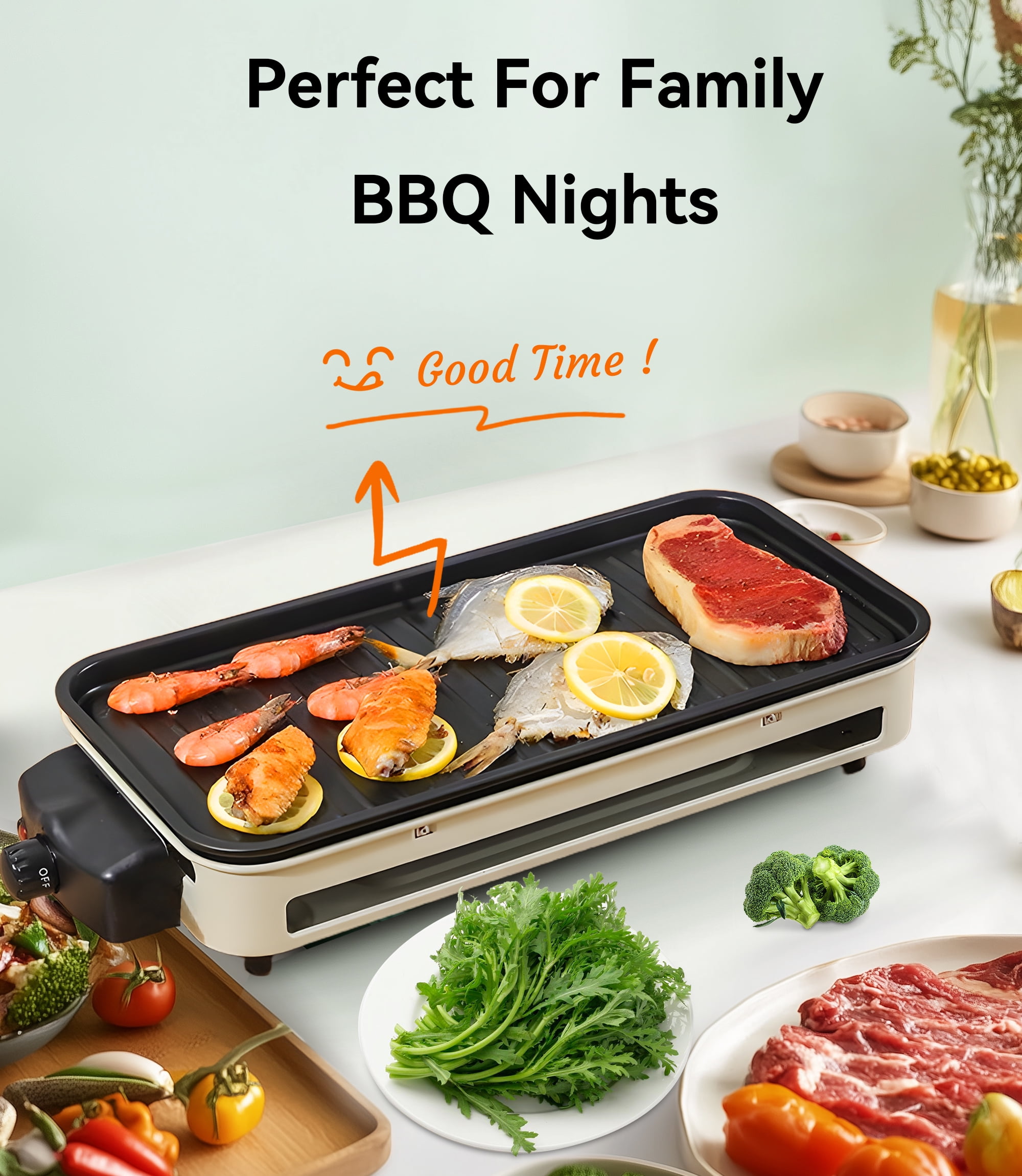 Casualife Electric Griddle, 2 in 1 Indoor Smokeless Grill with Removable Non Stick Plate, 1500W, 5 Temp Settings