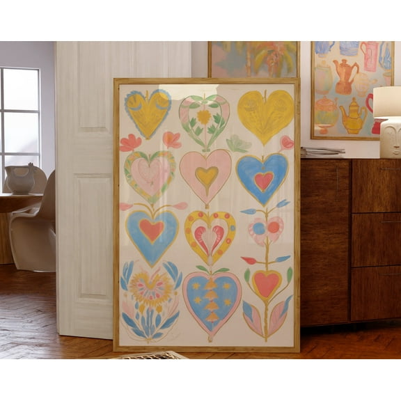 Hearts Poster, Love Poster, 70s Wall Print, Red Wall Art, Vintage Poster, Cottagecore Decor, Cute Gift For Girlfriend, Bedroom Decor, Art, 8x12 UNFRAMED