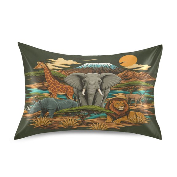 Satin Pillow Case Envelope Pillow Covers Standard Size Soft Pillow Cases for Bedroom, Savannah Art Printed