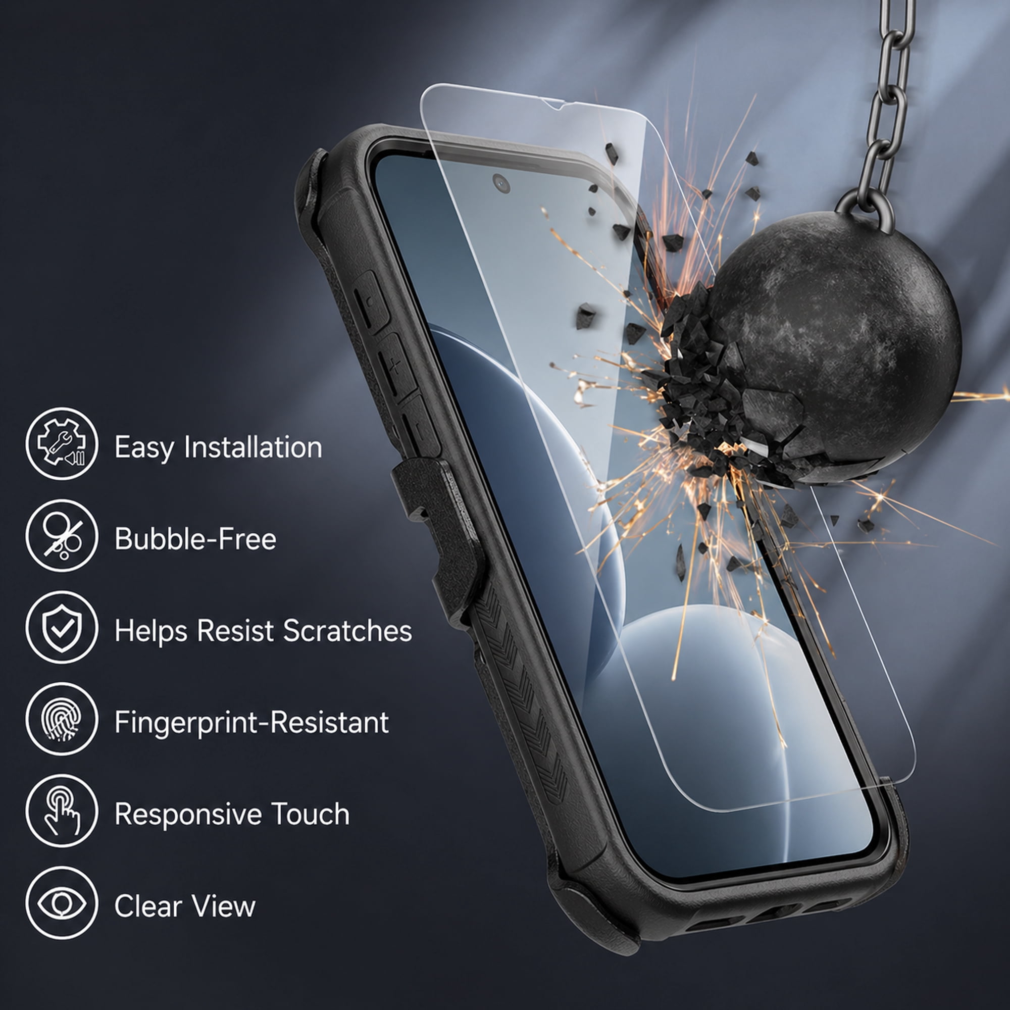 Hybrid Rugged Case with Detachable Belt Clip Holster and Tempered Glass Screen Protector, Magnetic Charging-Compatible, Black, Compatible with iPhone 17 Pro