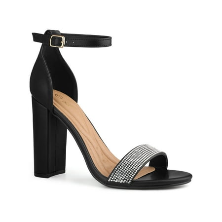 

Perphy Open Toe Rhinestone Ankle Strap Chunky Heel Sandals for Women