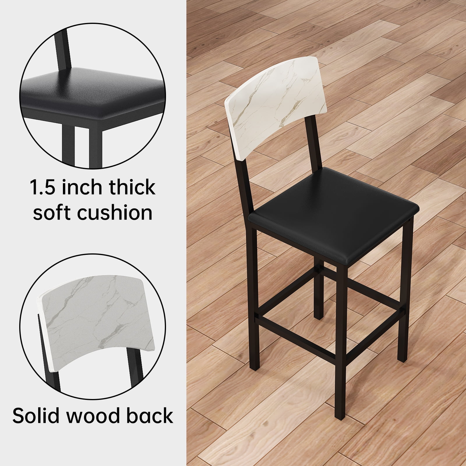 Baxluxe Dining Table Set for 4, Faux Marble Desktop Kitchen Table with 4 Upholstered Dining Chairs, Modern Dining Room Table Sets for Small Space, Apartment, White