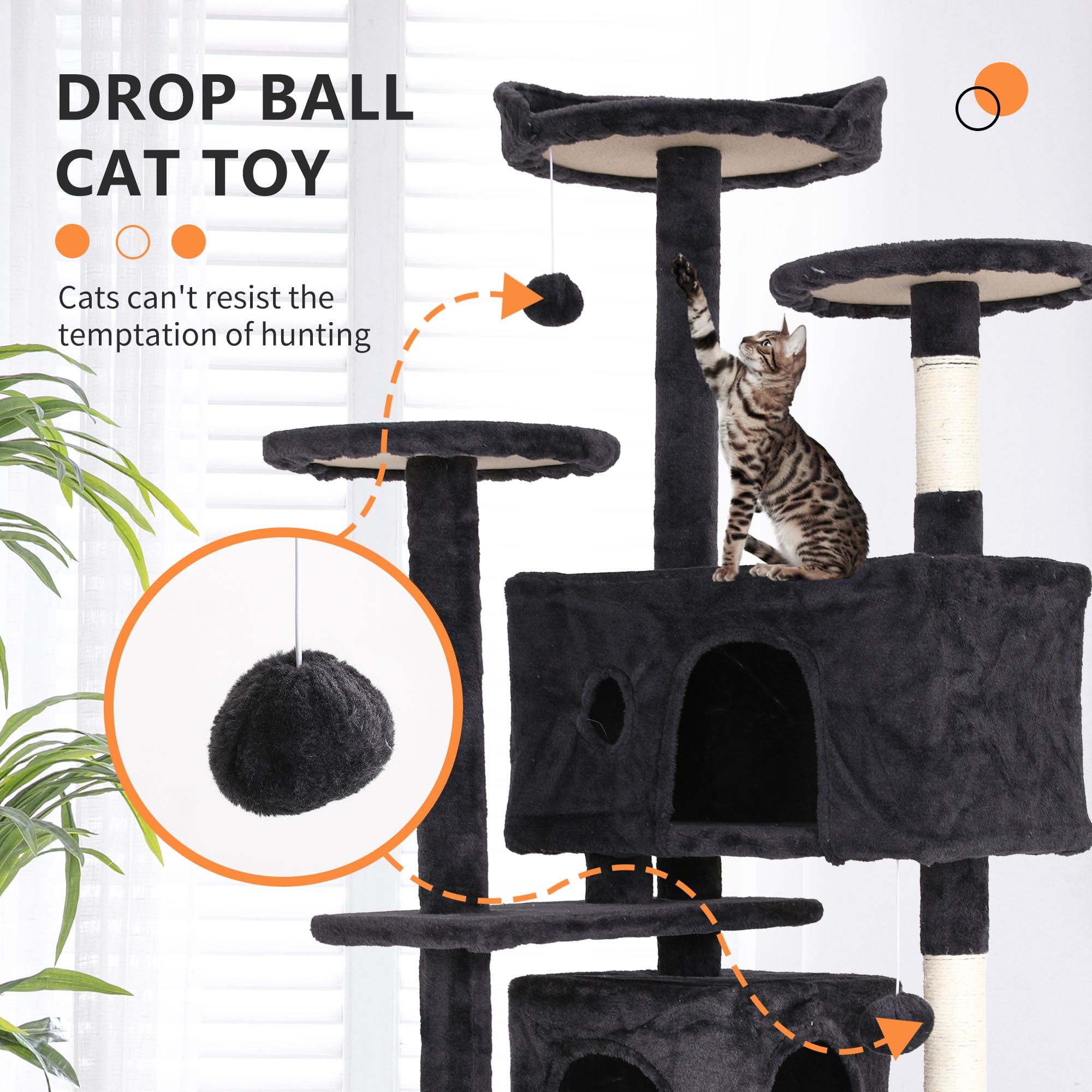 54 inch Cat Trees and Towers for Indoor Cats, Cat Condo Scratching Post for Adult Cats, Multi-Level Cat Towers for Small Cats, Dark Gray