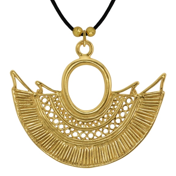 Across The Puddle, Historical Jewelry Collection, 24k Gold Plated Pre-Columbian Sinu Filigree Crescent Pendant Necklace