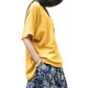 thumbnail image 2 of Blusa de las mujeres étnicas de algodón bajo alto hemline asimétrico se divide la camiseta sólida fl Abanopi Amarillo XXXL, 2 of 6