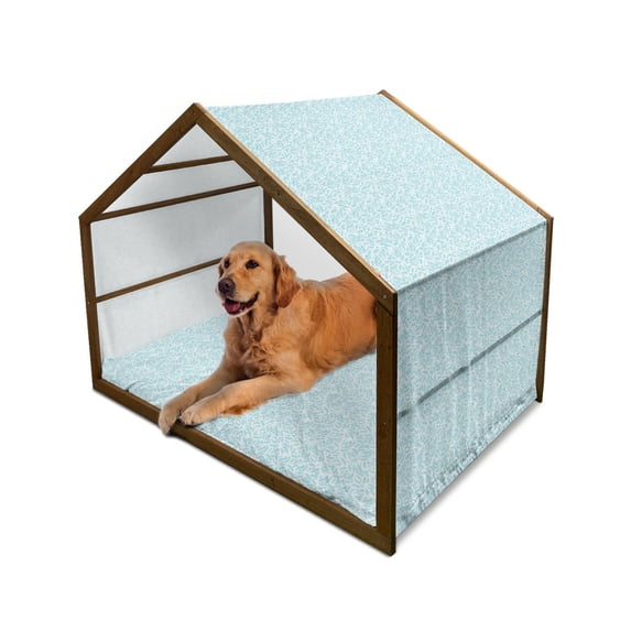 Feather Pet House, Vintage Monochrome Pattern of Quills and Sun Motifs Design, Outdoor & Indoor Portable Dog Kennel with Pillow and Cover, 5 Sizes, Pale Blue and White, by Ambesonne