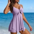 thumbnail image 5 of Women Tummy Control Tankini Swimsuit Flowy Two Piece Tie Front Ruffle Bathing Suits Vacation Swimwear Top with Bottom, XL, 5 of 9