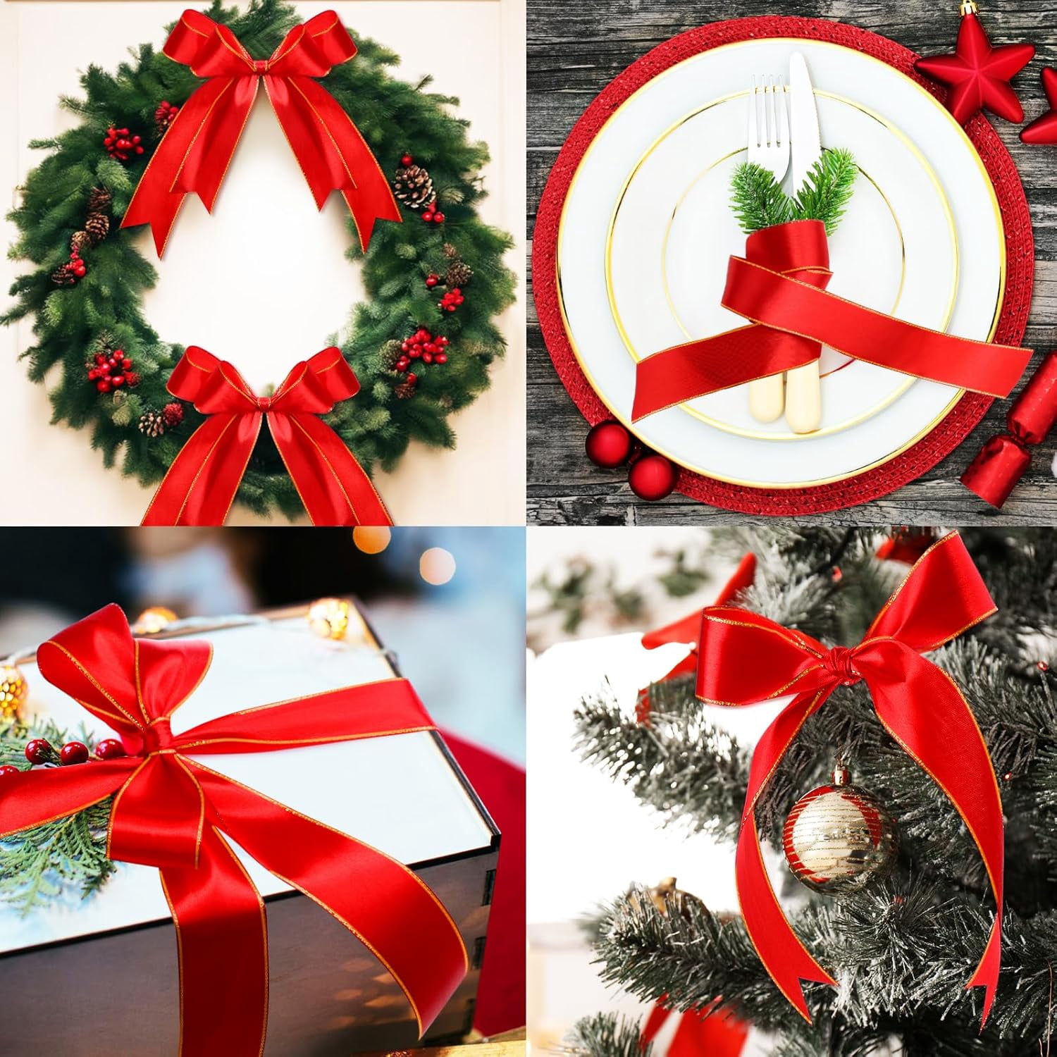 GYTY 50 Yards Red Satin Ribbon with Gold Edges 1.5 Inch Gold Border Fabric Ribbons Funeral Ribbon for Gift Wrapping DIY Crafts Wedding Shower Corsage Bible Decoration Bows Bouquet