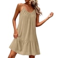 thumbnail image 2 of XiYing Robes d'Été pour Femmes, Robe d'Été en Lin à Bretelles Spaghetti pour Femmes, Sans Manches Ajustable, Ourlet à Volants, Plage, Vacances, Décontractée, Coupe Ample, S-TTG, 2 of 9