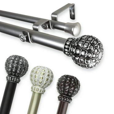 1" Dia Adjustable 28"-48" Double Curtain Rod with Saina Finials - Black,(100-05-282-D)