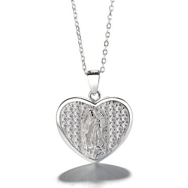 Amy and Annette Sterling Silver Lab Grown Silver Heart Pendant Necklace