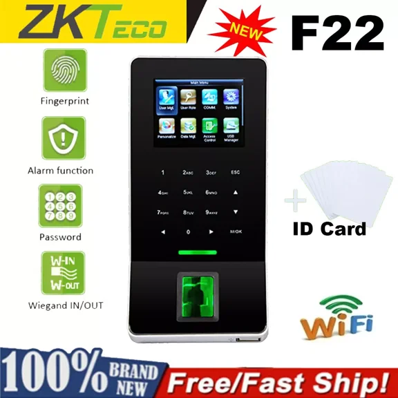ZKTeco F22 TCP/IP 2.4" Wi-Fi Fingerprint Time Clock Door Access Control Systems(F22 ID)
