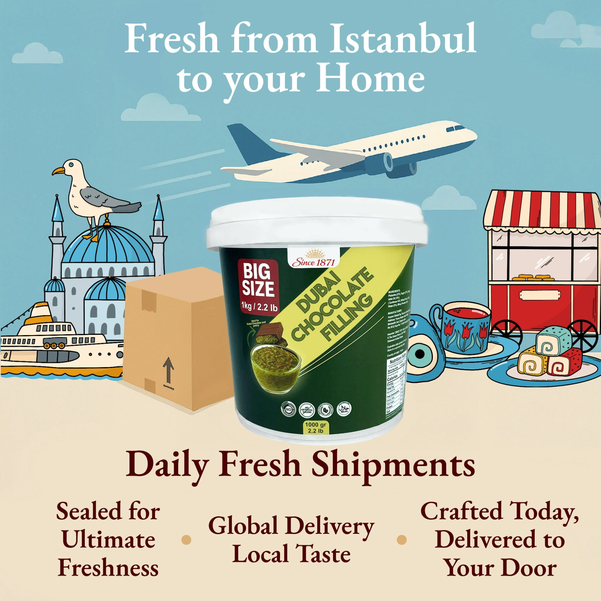 Gulluoglu Dubai Chocolate Filling 2.2 Lb /1 Kg Pistachio Cream with Crispy Kadayif|Middle Eastern Gourmet Dessert Best Ingredient For Dubai Chocolate|Rich, Crunchy & Decadent Treat (2.2 lb /1000 gr)