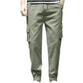 thumbnail image 3 of Jinhomg Men's Relaxed Fit Cargo Pants Big and Tall Comfy Elastic Drawstring Waist Street Pants Lightweight Casual Solid Outdoor Pants with Pockets Holiday Saving Army Green L, 3 of 7