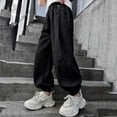 thumbnail image 7 of DJDLJWCJ Big Girls Cargo Pants Straight Leg Multi-pocket School Uniform Pants Elastic Waist Comforty Loose Fit Casual Pants Black Size 5, 7 of 7