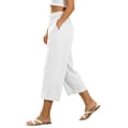thumbnail image 2 of Ltctricy Wide Leg Capri Pants for Women Loose Fit Casual Cotton Linen Pants Beach Vacation Clothes with Pockets(White,X-Large), 2 of 6