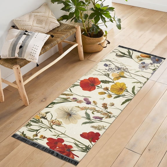 Yayeee Runner Rug for Bedroom 2'x6' Machine Washable Hallway Non Slip Mat, Beige Floral