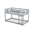 thumbnail image 6 of Solid Rubber Wood Twin over Twin Floor Bunk Bed with Ladder, Low-Height Design with Strengthened Slats, Full-Length Guardrails, No Box Spring Needed, for Bedroom, Guest Room, Grey, 6 of 9