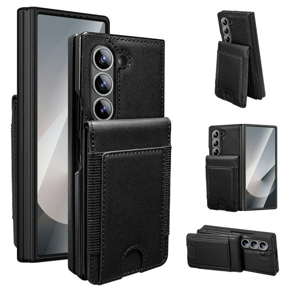 Allytechgroup Wallet Case for Samsung Galaxy Z Fold 5 with Tempered Glass Screen Protector, RFID Blocking PU Leather Phone Shell with Credit Card Slot Shockproof Protective Full Body Cover, Black