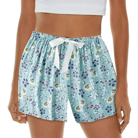 

Women Pants Trendy Pajama Shorts Shorts Lightweight Printed Bow Elastic Waist Lounge Pj Bottoms Summer Plus Size Trousers