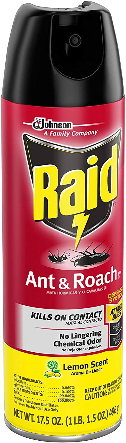 Raid Ant & Roach Killer Lemon Fresh Scent Spray - Insecticide - Pack of 6, 17.5 Ounce — Residential Use, Standard Application