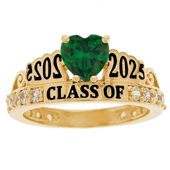 JackAni 14k Yellow Gold Simulated Emerald May Birthstone Gorgeous 2025 Graduation Ring - Size 5.00
