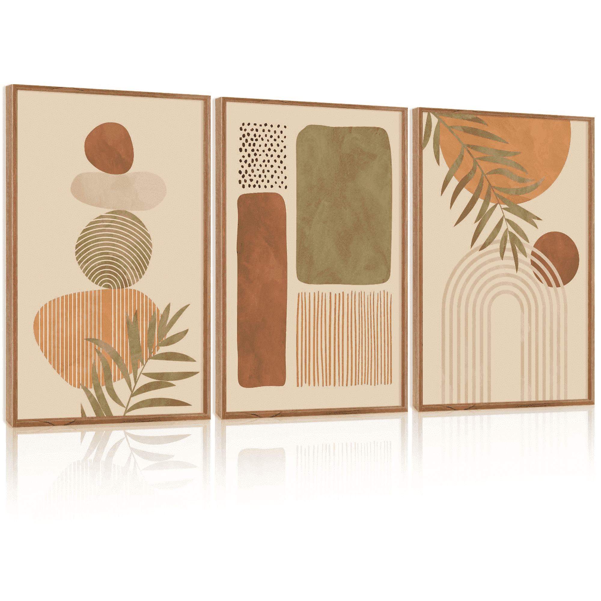 Boho Abstract Sage Framed Canvas Wall Art,Bohemian Neutral Wall Decor,Mid Century Beige Painting,Natural Minimalist Line Artwork for Living Room,Bedroom,Dining Room -16"x24"x3
