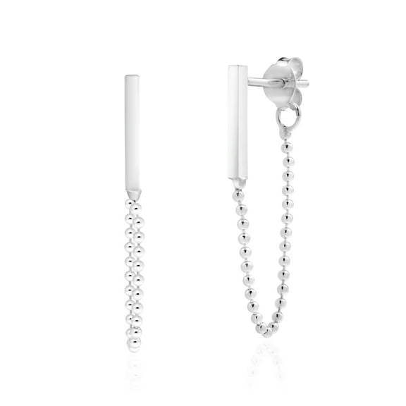 AeraVida Modern and Trendy Hanging Bar and Ball Cable Chain Front to Back | Sterling Silver Post Stud Dangle Earring | Unique Jewelry Gifts for Women
