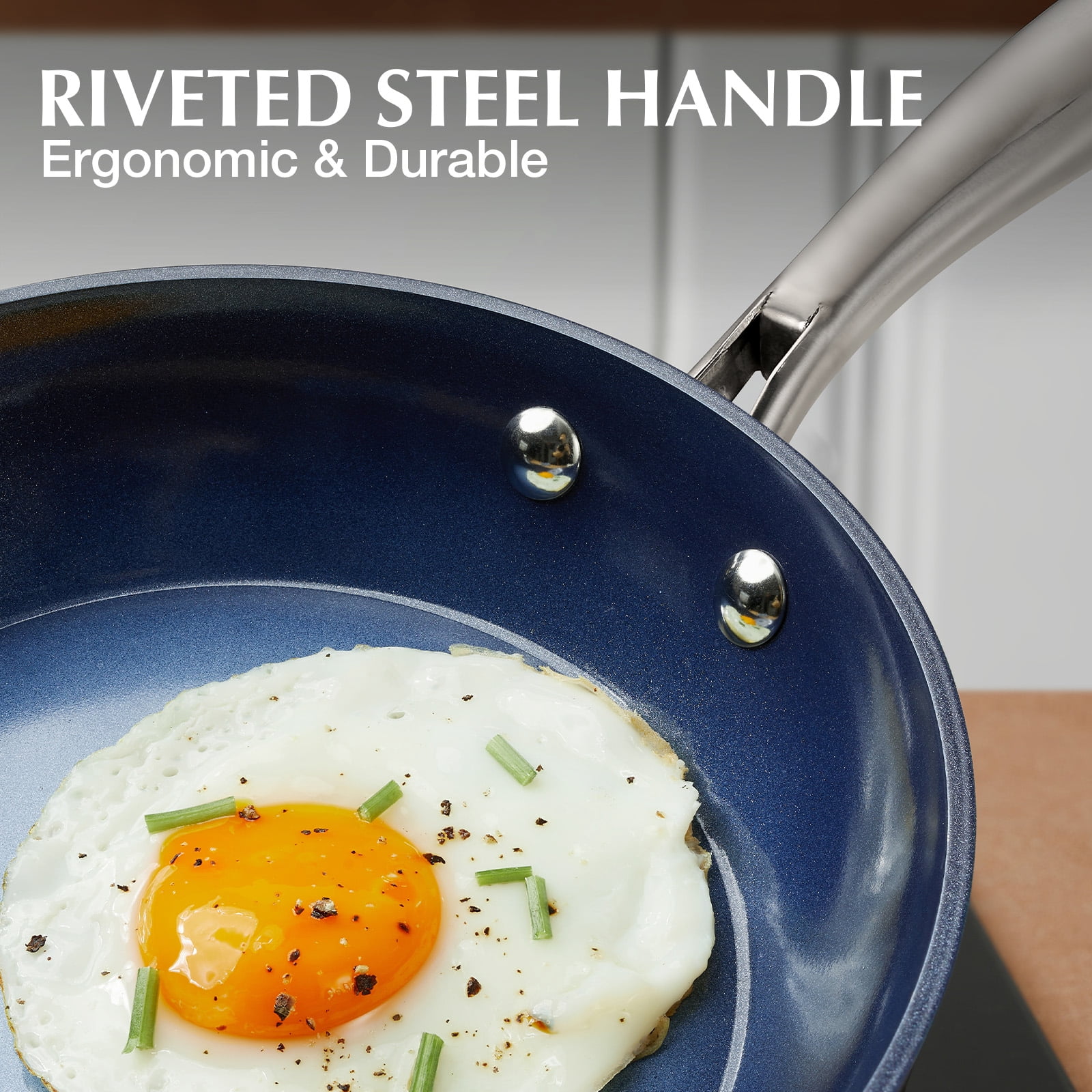 Koch Systeme CS 14 inch Nonstick Frying Pan with Lid, Skillet with Ceramic Coating, Suitable for All Stoves, Gradient Blue