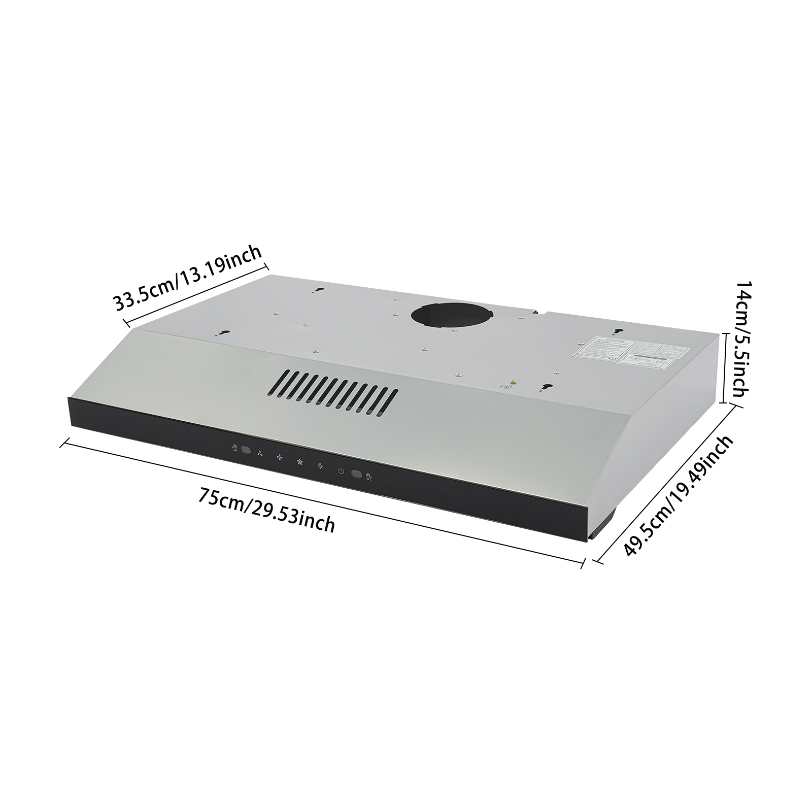 Under Cabinet Cooker Hood, 75cm Silver Stainless Steel, 900CFM Powerful Airflow, 3-Speed Adjustable, Touch Control & Gesture Sensing, LED Lighting, Ducted/Ductless Installation