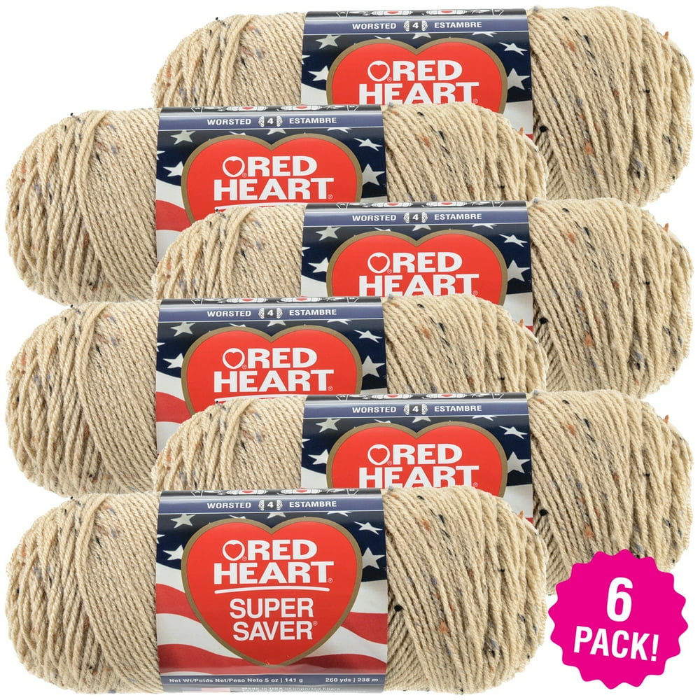 Red Heart Super Saver Yarn Buff Fleck, Multipack of 6